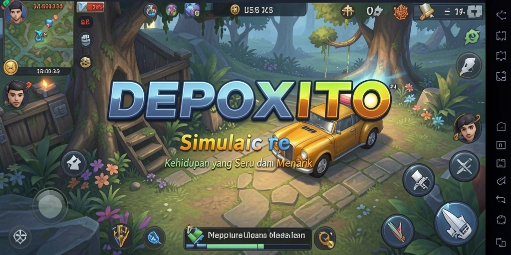 Screenshot menunjukkan gameplay DEPOXITO dengan karakter yang sedang bersosialisasi.
