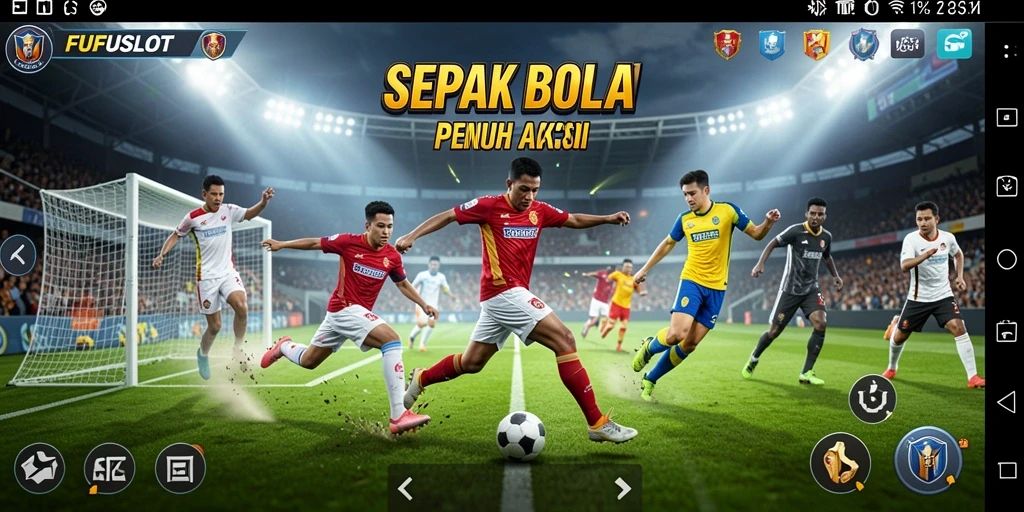 Screenshot gameplay FUFUSLOT menampilkan aksi seru pertandingan sepak bola.