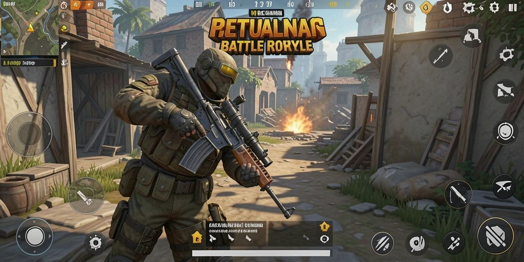 Tangkapan layar menunjukkan aksi seru dalam permainan Battle Royale.