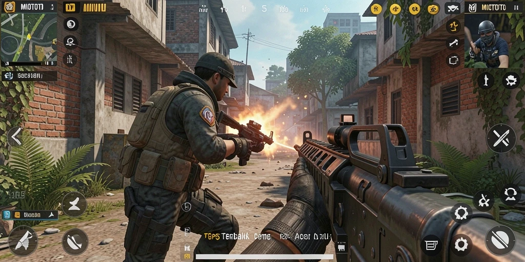 Screenshot gameplay MIOTOTO menampilkan aksi seru dalam pertarungan TPS.