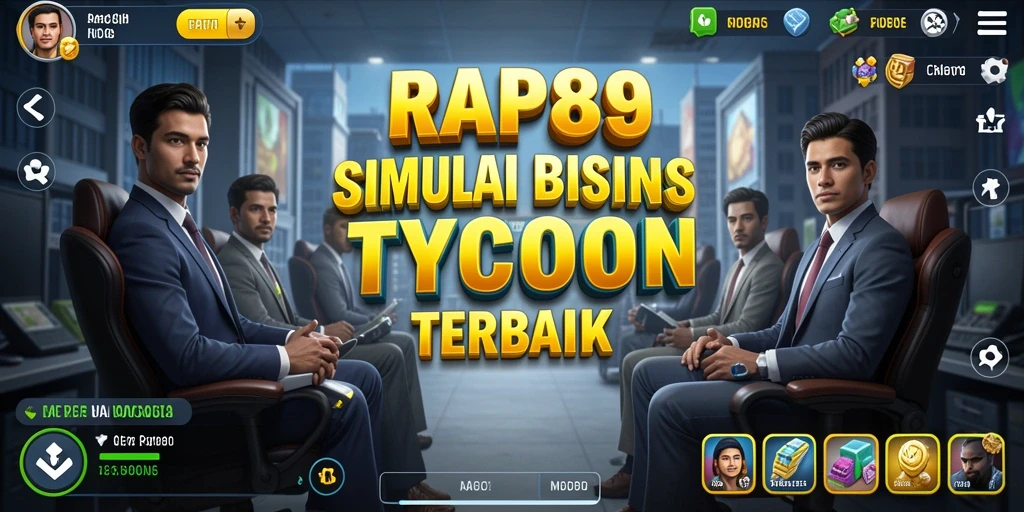 Tangkapan layar utama RAP89 menunjukkan momen intens saat membangun bisnis Tycoon.