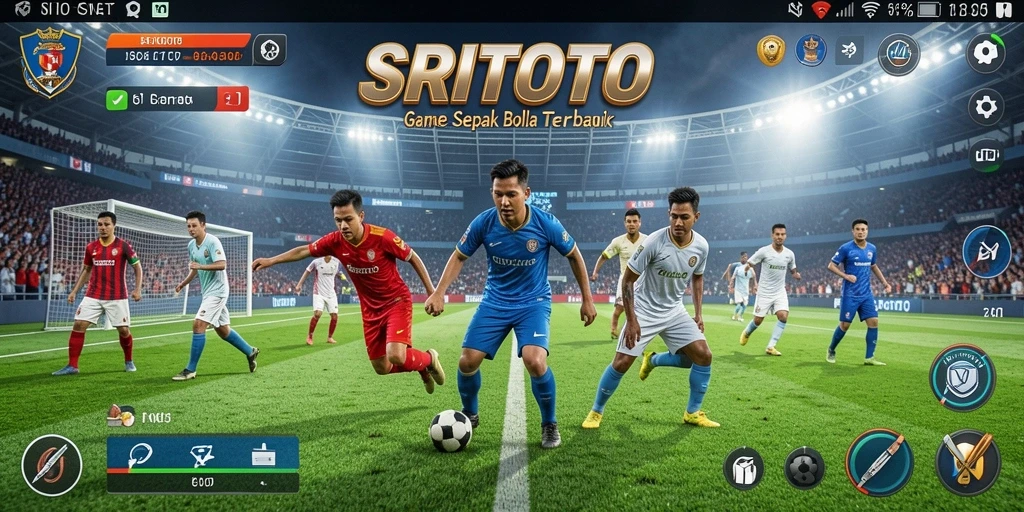 Screenshot gameplay SRITOTO menunjukkan aksi seru pertandingan sepak bola.