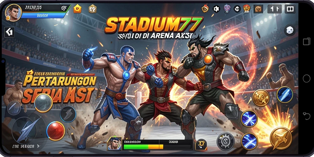 Tampilan seru gameplay <strong>STADIUM77</strong> saat pertarungan berlangsung.