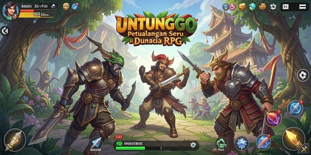 Tampilan menarik dari gameplay UNTUNGGO dengan karakter dan dunia fantasi.